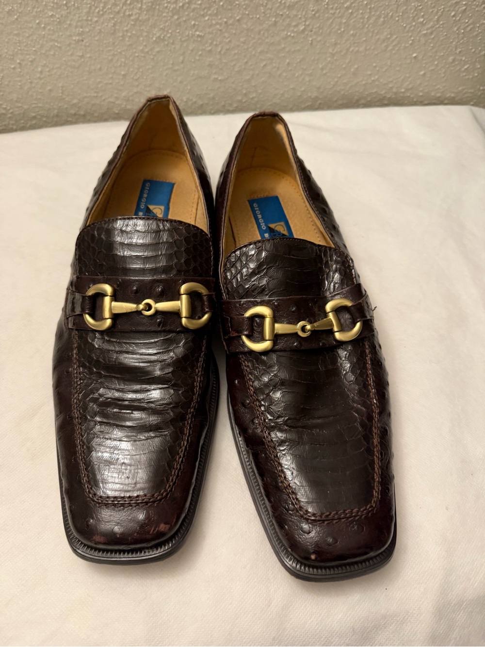 Giorgio Brutini Dark Brown Croc-Embossed snake Leather Bit Loafers,pre-owned
